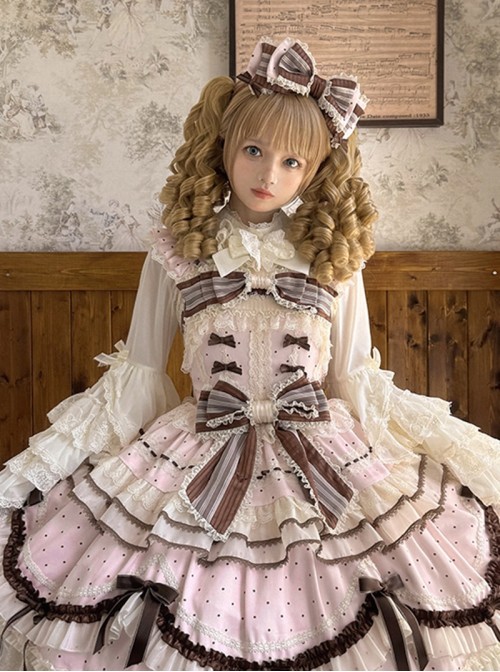 Chocolate Series Sweet Lolita Brown Exquisite Luxurious Lace Stripes Big Bowknot Hair Hoop