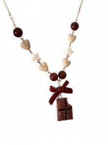 Passion CoCo Sweet Lolita Handmade Cute Cartoon Chocolate Piece Bowknot Bead Necklace
