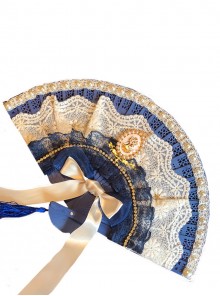 Sea Shape Series Miracles Classic Lolita Luxurious Court Tea Party Handmade Pearl Lace Ribbon Bowknot Fan