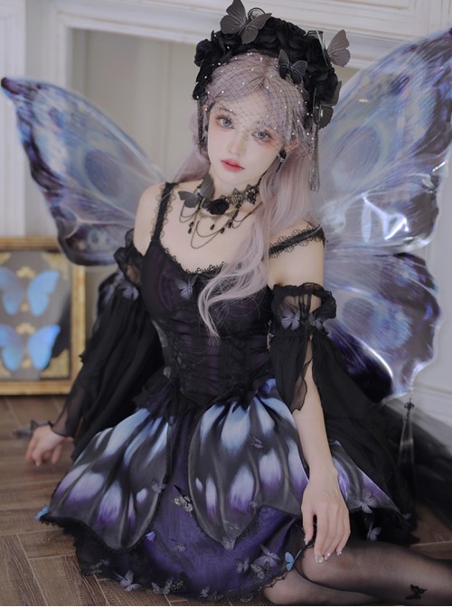 Blue Dreamy Classic Lolita Cosplay Performance Props Decoration Fairy Butterfly Wings