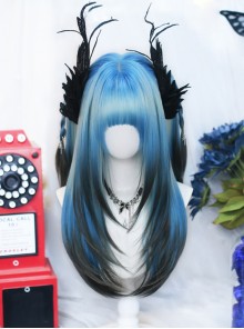 Sweet Cool Japanese Harajuku Sweet Lolita Cosplay Blue Black Gradient Straight Wig