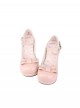 Petal Edge Heart Shape Metal Buckle Sweet Lolita Elegant Bow Round Toe High Heel Mary Jane Shoes