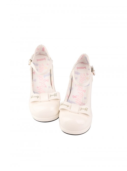 Petal Edge Heart Shape Metal Buckle Sweet Lolita Elegant Bow Round Toe High Heel Mary Jane Shoes
