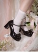 Petal Edge Heart Shape Metal Buckle Sweet Lolita Elegant Bow Round Toe High Heel Mary Jane Shoes