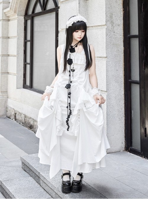 Dream Series Kawaii Fashion Music Festival Versatile Retro Trendy Big Pleated Hem Sleeveless Dress Set