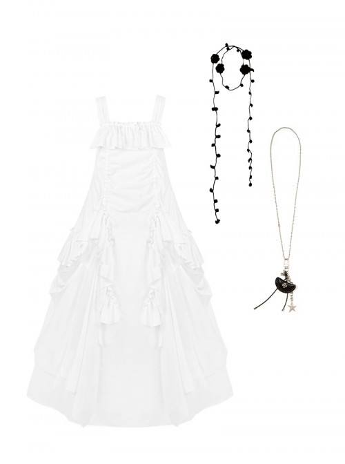 Dream Series Kawaii Fashion Music Festival Versatile Retro Trendy Big Pleated Hem Sleeveless Dress Set