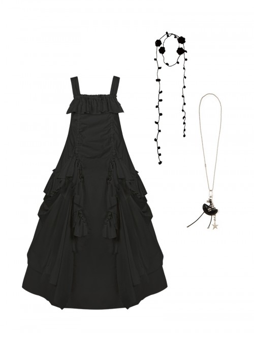 Dream Series Kawaii Fashion Music Festival Versatile Retro Trendy Big Pleated Hem Sleeveless Dress Set
