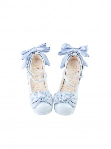 Sweet Lolita Exquisite Elegant Satin Bowknot Waterproof Platform Thick High Heels Mary Jane Shoes