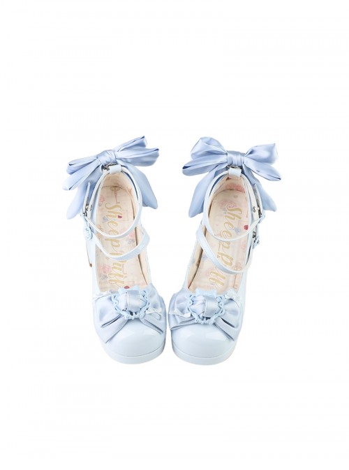Sweet Lolita Exquisite Elegant Satin Bowknot Waterproof Platform Thick High Heels Mary Jane Shoes