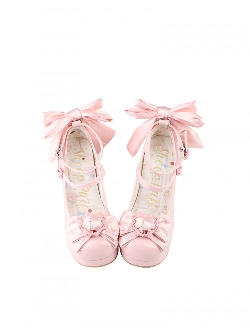 Sweet Lolita Exquisite Elegant Satin Bowknot Waterproof Platform Thick High Heels Mary Jane Shoes