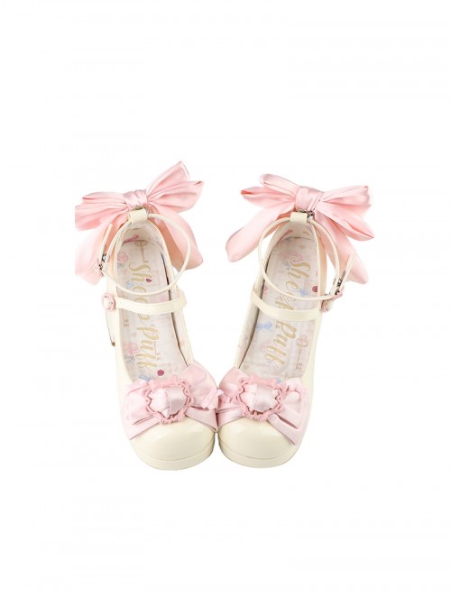 Sweet Lolita Exquisite Elegant Satin Bowknot Waterproof Platform Thick High Heels Mary Jane Shoes