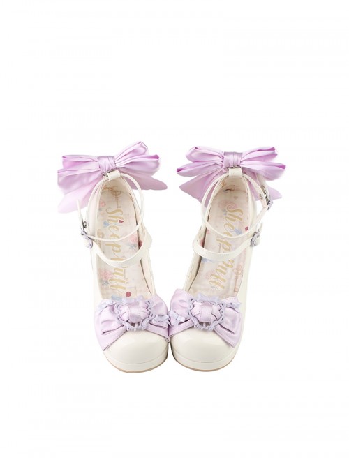Sweet Lolita Exquisite Elegant Satin Bowknot Waterproof Platform Thick High Heels Mary Jane Shoes