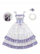Iris Secret Series Classic Lolita Delicate Elegant Country Style Retro Square Collar Chiffon Purple Sleeveless Dress Set