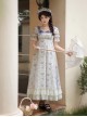 Iris Series Classic Lolita Purple Retro Square Collar High Waist Chiffon Lace Bubble Sleeve Dress Flat Cap Brooch Set