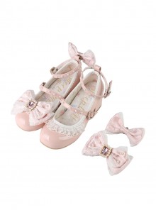 Love Lace Series Sweet Lolita Elegant Lace Pearl Chiffon Mid-Heel Mary Jane Shoes