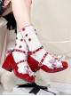 Love Lace Series Sweet Lolita Elegant Lace Pearl Chiffon Mid-Heel Mary Jane Shoes