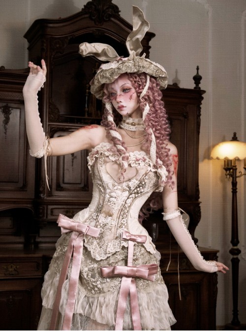 Goddess Of Love Poetic Box Series Classic Lolita Elegant Light Apricot Fishbone Corset Waist Top