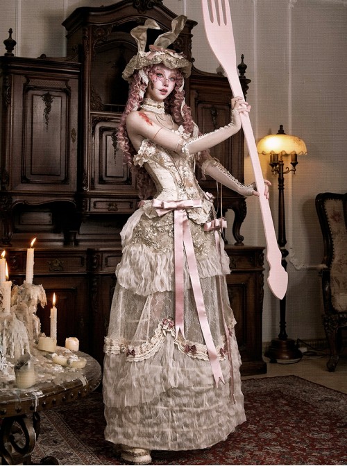 Goddess Of Love Poetic Box Series Classic Lolita Elegant Light Apricot Fishbone Corset Waist Top