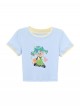 Light Blue Kawaii Fashion Sweet Colorful Cartoon Print Short Sleeve Round Neck T-Shirt