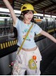 Light Blue Kawaii Fashion Sweet Colorful Cartoon Print Short Sleeve Round Neck T-Shirt