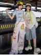White Cotton Kawaii Fashion Sweet Colorful Cartoon Print Lively Cute Loose Casual Pants
