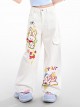 White Cotton Kawaii Fashion Sweet Colorful Cartoon Print Lively Cute Loose Casual Pants