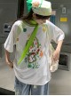 Summer Sports Style Kawaii Fashion Sweet Bunny Print Colorful Loose T-Shirt Denim Mid Shorts Set