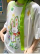 Summer Sports Style Kawaii Fashion Sweet Bunny Print Colorful Loose T-Shirt Denim Mid Shorts Set