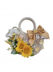 Sunflower Bloom Classic Lolita French Pastoral Straw Woven Bowknot Flower Beach Bag