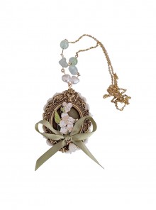 Devoted Lily Valley Classic Lolita Green Ribbon Bow European Vintage Frame Necklace