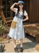 Casual Vacation Style Kawaii Fashion Blue Denim Plaid Patchwork Suspenders Dress