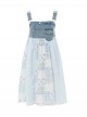 Casual Vacation Style Kawaii Fashion Blue Denim Plaid Patchwork Suspenders Dress