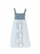 Casual Vacation Style Kawaii Fashion Blue Denim Plaid Patchwork Suspenders Dress