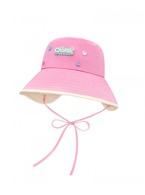 Summer Vacation Sun Block Casual Kawaii Fashion Button Trim Tie Fisherman Hat