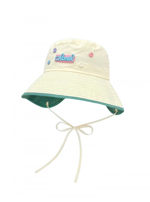 Summer Vacation Sun Block Casual Kawaii Fashion Button Trim Tie Fisherman Hat