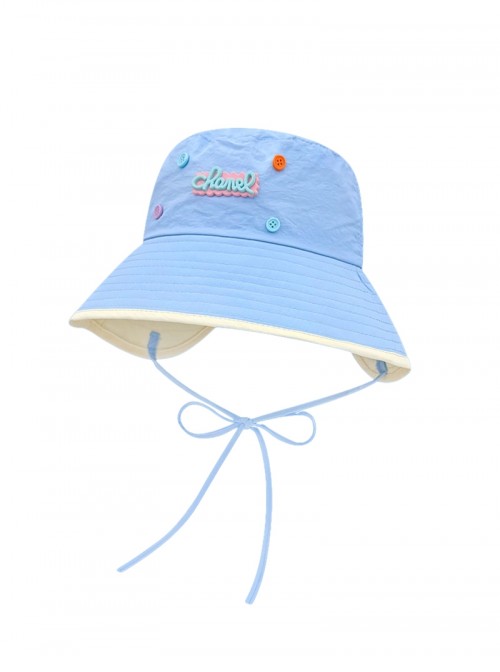 Summer Vacation Sun Block Casual Kawaii Fashion Button Trim Tie Fisherman Hat