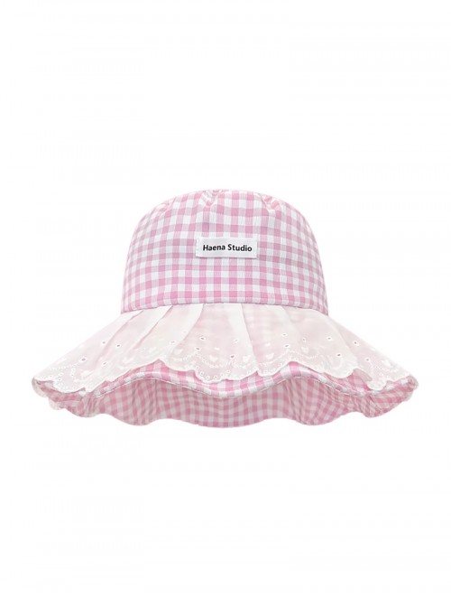 Summer Park Vacation Resort Style Kawaii Fashion Sweet Plaid Lace Sunshade Fisherman Hat