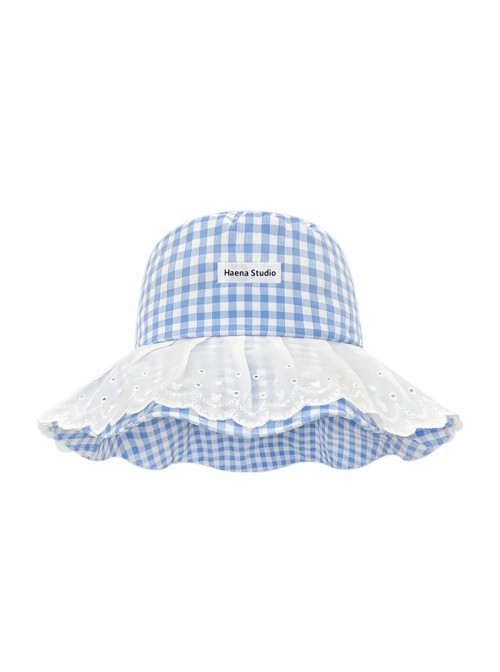Summer Park Vacation Resort Style Kawaii Fashion Sweet Plaid Lace Sunshade Fisherman Hat