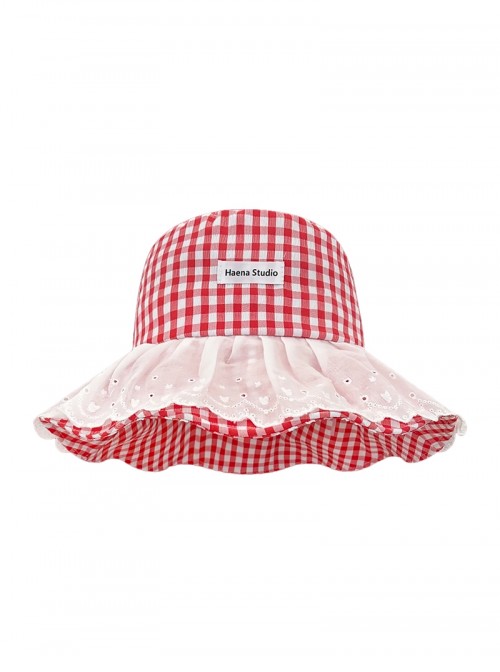 Summer Park Vacation Resort Style Kawaii Fashion Sweet Plaid Lace Sunshade Fisherman Hat