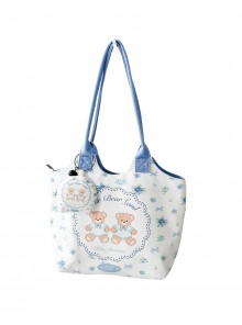 Blue Cookie Bear Print Cute Lolita Kawaii Fashion Daily Commute Single Shoulder Bag