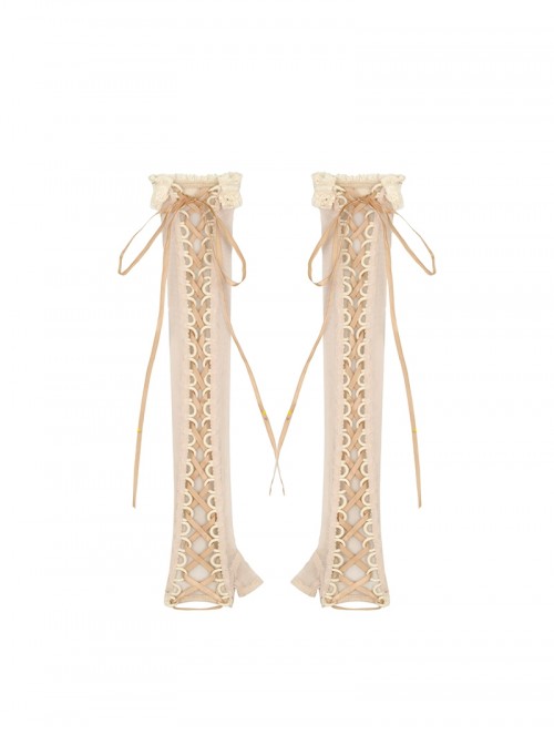 Love Poem Box Series Classic Lolita Apricot Vintage Versatile Ribbon Tie Long Sleeves Gloves