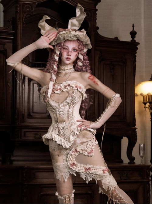 Love Poem Box Series Classic Lolita Apricot Vintage Versatile Ribbon Tie Long Sleeves Gloves