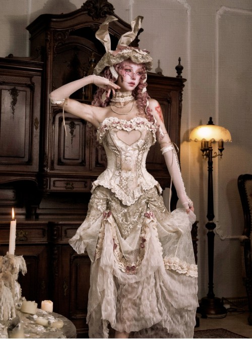Love Poem Box Series Classic Lolita Apricot Spahl Vintage Gorgeous Floral Lace Skirt
