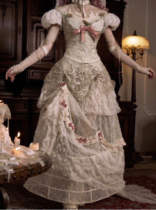 Love Poem Box Series Classic Lolita Apricot Spahl Vintage Gorgeous Floral Lace Skirt