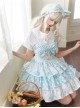 Summer Light Blue Sweet Lolita Cute Stripes Polka Dots Gingham Cupcake Bowknot Sleeveless Suspender Dress