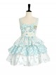 Summer Light Blue Sweet Lolita Cute Stripes Polka Dots Gingham Cupcake Bowknot Sleeveless Suspender Dress