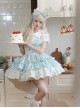 Summer Light Blue Sweet Lolita Cute Stripes Polka Dots Gingham Cupcake Bowknot Sleeveless Suspender Dress