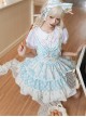 Summer Light Blue Sweet Lolita Cute Stripes Polka Dots Gingham Cupcake Bowknot Sleeveless Suspender Dress