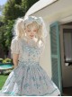 Summer Light Blue Sweet Lolita Striped Bowknot Cake Lace Cute Girl Suspender Dress