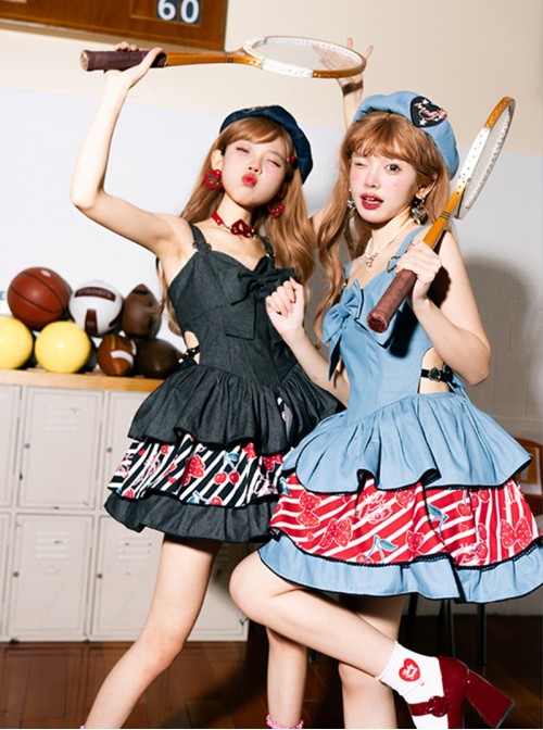 Cherry Denim Series Sweet Lolita Japanese Harajuku Festival Sleeveless Dress